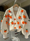 Poshoot Women Knit Cardigan Long Sleeve Flowers Button Closure Fall Casual Jacket Sweater