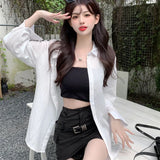 Poshoot Cute Candy Colors Loose Blouse Women 2025 Summer Single Breasted Sunscreen Shirt Woman Korean Simple Loose Sun Protection Shirts