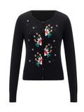 Poshoot 2025 Christmas Knit Cardigan For Women Long Sleeve Button Closure Embroidery Snowman Tree Casual Sweater