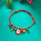 Poshoot Fashion Simple Handwoven Braided Christmas Bracelets for Women Enamel Metal Xmas Tree Santa Claus Adjustable Bracelet Jewelry