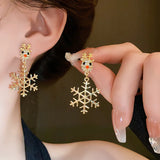 Poshoot Delicate Rhinestone Elk Earrings for Women Girls Korean Sweet Snowflake Deer Drop Earring Female New Year Jewelry Christmas Gift