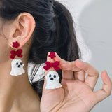 Poshoot Cute Resin Ghost Drop Earrings for Women Red Bowknot Star Ghost Earring Christmas Halloween Festival Party Jewelry Accessories