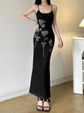 2024 Spring Sister Party Elegant Mature Sexy Beautiful Gentle Women'S Flower Print Long Straight Sling Dress