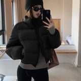 Poshoot 2024 Women's Winter Warm Thick Parkas Chic Brown Long Sleeve Stand Collar Down Cotton Jacket Female Padded Coat Short Outerwear