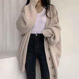 Poshoot Oversized Knit Cardigan for Women 2024 Korean Fashion Long Sleeve Sweater Woman Chic Single Breasted Loose Cardigan Coat