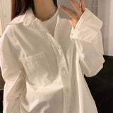 Poshoot Oversized Korean Whiet Shirts for Women 2025 Spring Turn Down Collar Blouse Woman Long Sleeve Casual Office Ladies Shirt