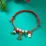 Poshoot Fashion Simple Handwoven Braided Christmas Bracelets for Women Enamel Metal Xmas Tree Santa Claus Adjustable Bracelet Jewelry