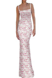 Poshoot Christmas Thanksgiving Gifts  Printed Backless Spaghetti Strap Bodycon Maxi Dress