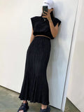 Poshoot Ribbing Dress Suit For Women 2023 Summer Shoulder Pads Tank Top Temperament High Waist Maxi Skirt 2 Piece Sets Outfits