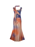 Poshoot-Sleeveless Backless Maxi Dress Women 2024 Summer Bodycon Elegant Sexy Tie Dye Outfits Ladies Birthday Party Club Dresses