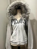 Poshoot Vintage Y2k Aesthetic Grunge Letter Print Zippers Hoodies Women Coat Casual Gray Femme Korean Fur Patchwork Hooded Sweatshirts