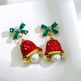 Poshoot Delicate Christmas Bowknot Bell Earrings for Women Sparkling Full Rhinestone Christmas Tree Dangle Earring Girls Holiday Jewelry