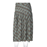 Poshoot Fashion Plaid High Waist Pleated Midi Skirt Preppy Style  Casual Streetwear Daily Korean Summer Chic A-Line Women Cltohes