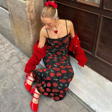 Poshoot Cherry Print Spaghetti Strap Long Dresses Vacation Summer Streetwear Y2K Caual Summer Clothes Fashion 2024 Manufacturer