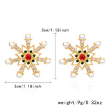 Poshoot Fashion Imitation Pearl Snowflake Earrings for Women Delicate Colorful Rhinestone Snowflake Stud Earring Christmas Jewelry Gift