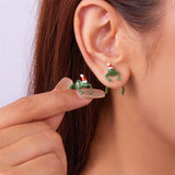 Poshoot Funny Piercing Frog Earrings for Women Creative Cute Animal Green Frog Christmas Hat Stud Earring Girls Party Daily Jewelry Gift