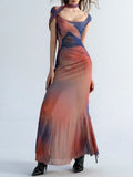 Poshoot-Sleeveless Backless Maxi Dress Women 2024 Summer Bodycon Elegant Sexy Tie Dye Outfits Ladies Birthday Party Club Dresses