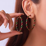 Poshoot Merry Christmas Red Green Twist Hoop Earrings for Women Girls Fashion Simple Round Circle Earrings Xmas New Year Jewelry Gifts