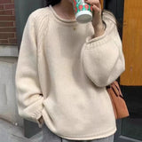 Poshoot Chic Round Neck Autumn Sweater Women Balloon Sleeve Knitted Jumpers Woman Solid Color Long Sleeve Korean Sweaters Ladies