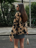 Poshoot Women Retro Leopard Printed Mohair Cashmere Pullover Fashion Oversized Turtleneck Knitted Jumper 2024 Autumn New Ladies Knitwear