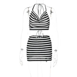 Lyegns Striped Print Zebra Halter Cami Top Mini Skirt 2 Piece Set Summer Beachwear Y2K Streetwear Evening Casual Clothing