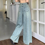 Poshoot Rimcoy Atumn Light Blue Wide Leg Jeans Women Streetwear Harajuku Baggy Denim Pants Woman 2024 Chic High Waist Trousers Female