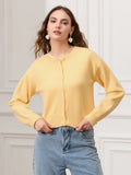 Poshoot Women Y2k Button Down Crop Sweater Cardigan Long Sleeve Open Front Crewneck Cardigan Cute Knit Pullover Tops Going Out Outwear