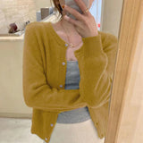 Poshoot Solid Color Knitted Cardigan Women Korean Single Breasted Long Sleeve Jumper Woman Round Neck All Match Cardigans Outwear