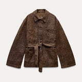 Poshoot Brown Leopard Print Belt Over-shirt Coat