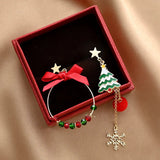 Poshoot New Asymmetric Christmas Earring for Women Delicate Crystal Bowknot Christmas Tree Snowflake Tassel Earrings Girls Party Jewelry