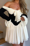 Poshoot Christmas Thanksgiving Gifts  Elegant Strapless Backless Pleated Long Sleeve Mini Dress