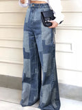 Poshoot Autumn Clothes Women's Jeans Buttoned Contrast Color Streetwear Pants Wide Leg Loose Female High Waist Denim Trousers  Bottoms