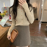 Poshoot 2024 New Turn Down Collar Sweater Women Autumn Winter Button Up Long Sleeve Knitted Cardigan Woman V Neck Chic Cardgans Female