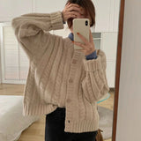 Poshoot Korean Fashion Round Neck Cardigan Women Long Sleeve Twist Knit Sweater Coat Woman Solid Color Chic Cardiagns Female