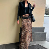 Poshoot Women's Leopard Print Skirt Fashion Print Slim Loose Casual Skirt Autumn Streetwear High Waist Retro Long Skirt Outfits