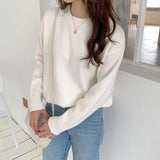 Poshoot Autumn Winter Solid Color Sweaters Women Korean Fashion Loose Knitting Pullovers Woman Round Neck Long Sleeve Jumpers