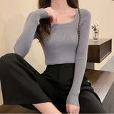 Poshoot 2024 Casual O-Neck Slim Fit Sweater Women Spring Autumn Solid Color Knit Sweaters Woman Soft Long Sleeve Femme Jumper Top