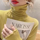 Poshoot Fold Turtleneck Jumper Women Autumn Winter High Elastic Solid Color Sweater Woman Simple All Match Bottoming Top Female