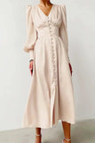 Poshoot Christmas Thanksgiving Gifts  Vintage Satin Lantern Sleeve Maxi Dress