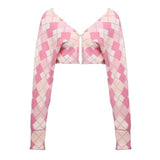 Poshoot Autumn 3 Piece Skirts Sets Women Pink Plaid Cardigan + Mini Skirts Japanese Kawaii Lolita Suits Sweet Y2k Short Party Chic