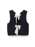 Poshoot Sweater Vest for Women Fall Knit Crop Cardigan Vest Bow Tie Back Sweater Vest Tank Tops Streetwear