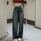 Poshoot Vintage Wide Leg Cargo Jeans Women 2023 Autumn High Waist Bagge Pants Woman Y2K Streetwear Loose Denim Trousers Female