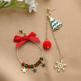 Poshoot New Asymmetric Christmas Earring for Women Delicate Crystal Bowknot Christmas Tree Snowflake Tassel Earrings Girls Party Jewelry