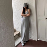 Poshoot Summer Slim Halter Neck Maxi Dress for Women Solid Color Streetwear Sleeveless Sundress Woman Spaghetti Straps Clubwear Dresses