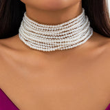 Poshoot-Multilayer Elegant Imitation Pearl Chunky Beads Chain Necklace for Women Wedding Bridal Goth Clavicle Choker Neck Accessories