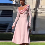 Poshoot Elegant Bow Hollow Long Dress Women's Solid Sexy Backless Long Sleeve Slim Party Evening Gown Ruffled Luxury Dress Robe