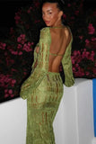 Poshoot Christmas Thanksgiving Gifts See-Through Backless Maxi Dress