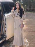 Poshoot Chic Mermaid Dress Two Piece Sets Women Korean Lapel Short Trench Coat Outfits Female Elegant 2024 Spring Autumn Clothing Suit