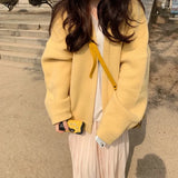 Poshoot  Yellow Knitting Cardigan Women 2024 Autumn Long Sleeve Loose Sweater Cardigans Woman Korean Style Solid Color Thin Coat