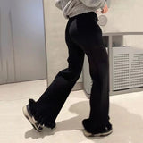 Poshoot Autumn Winter Knitted Wide Leg Trousers Women Loose High Waist Casual Pants Women Korean Fashion Lace Up Pants Ladies